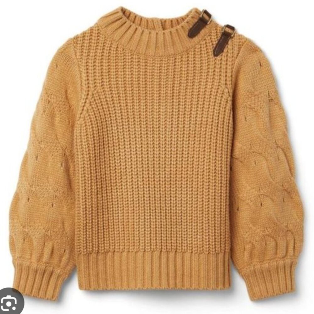 Janie and Jack Girl's Buckle Equestrian Classic Cable Knit Sweater Tan Beige 8